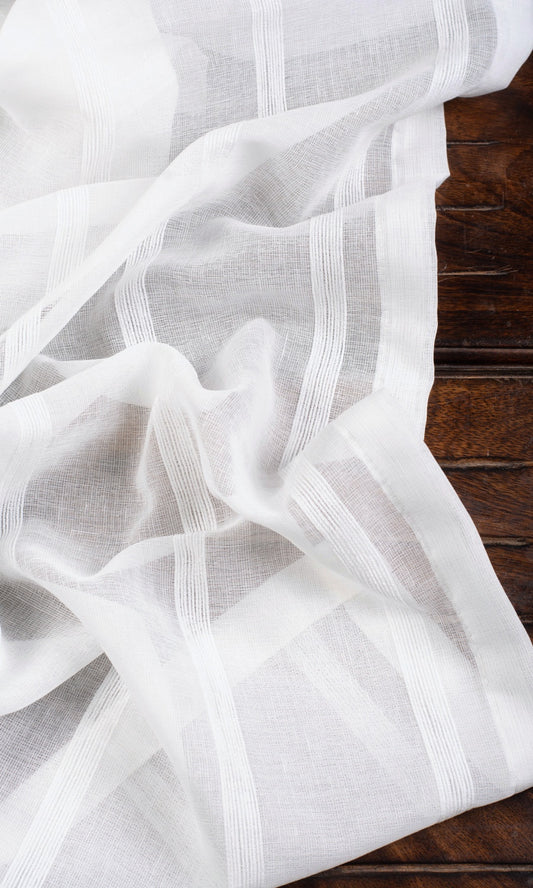 Striped Sheer Home Décor Fabric By the Yard (White)