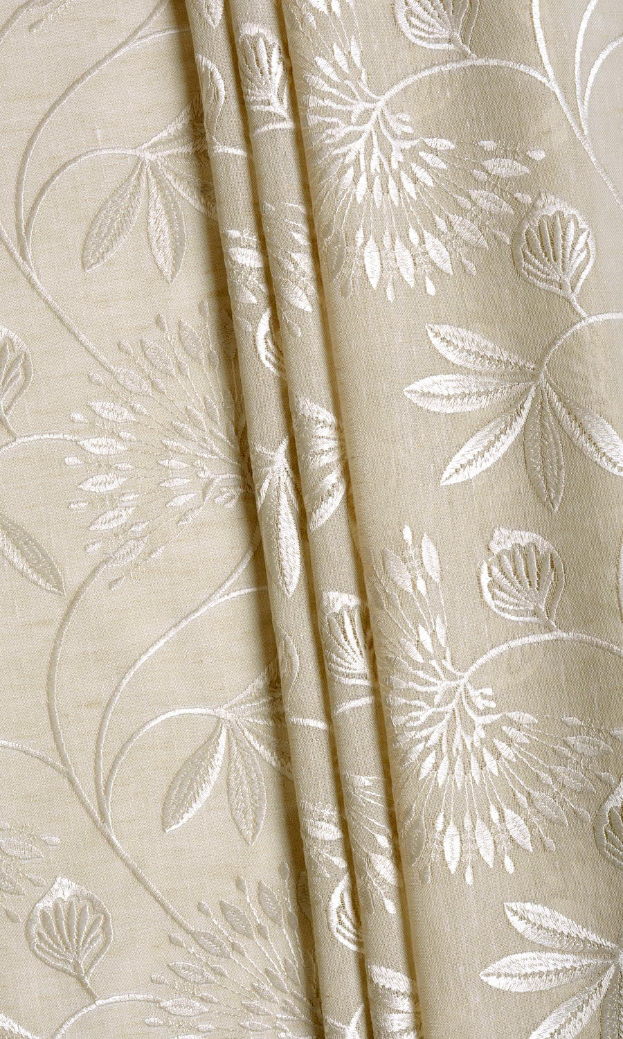 Floral Semi Sheer Home Textile Fabric Material By the Yard (Wheat Beige/ White)