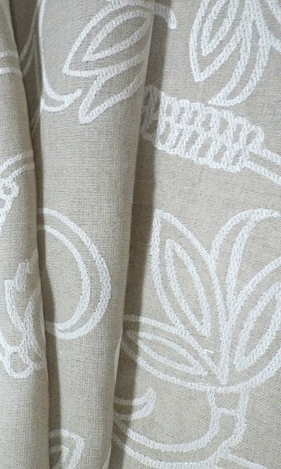 Floral Embroidered Linen Home Décor Fabric Sample (Brown)