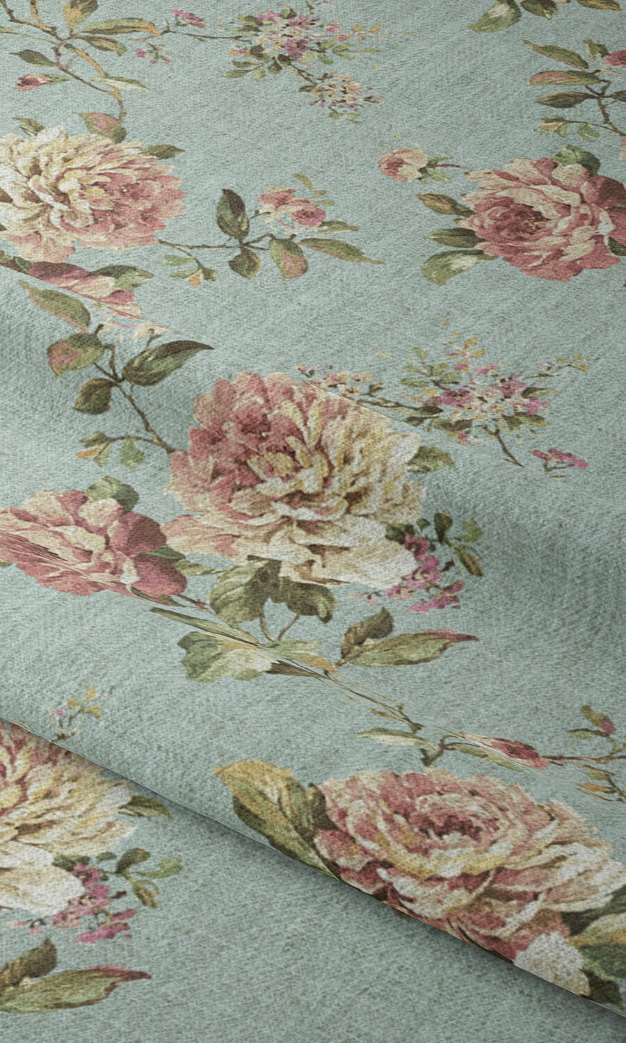 Country Floral Fabric Material By the Yard (Blue/ Pink)