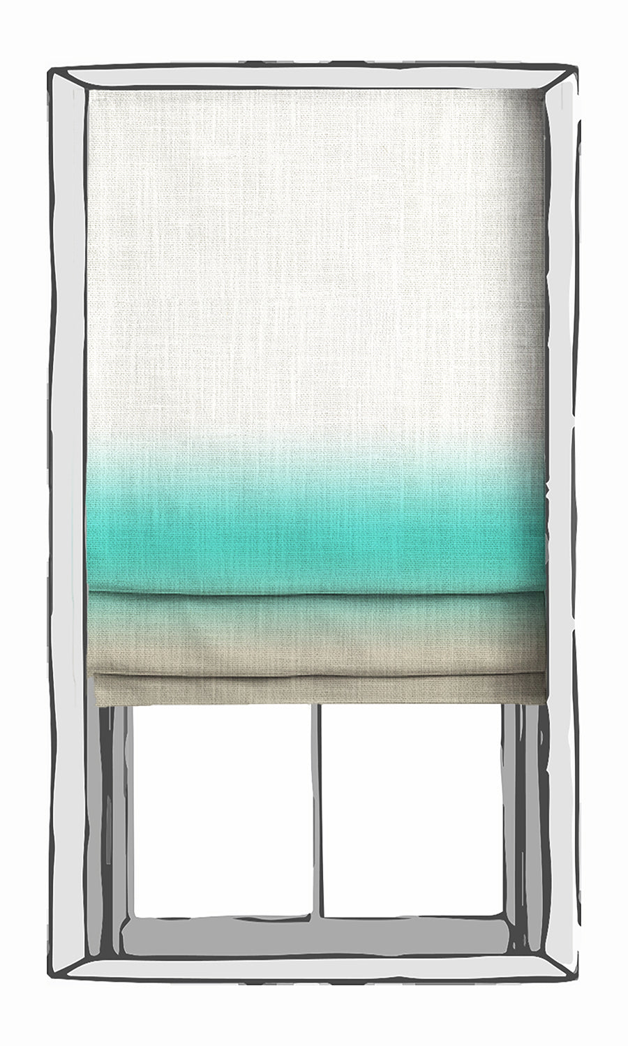3-Tone Ombre Window Treatments Fabric By the Yard (Turquoise Blue/ Beige)