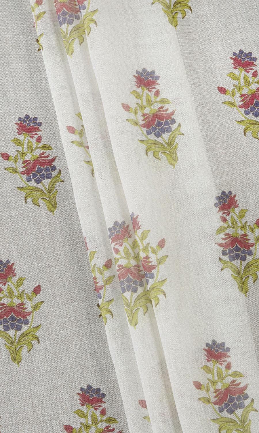 Sheer Floral Fabric Material By the Yard (Cream/ Pink)