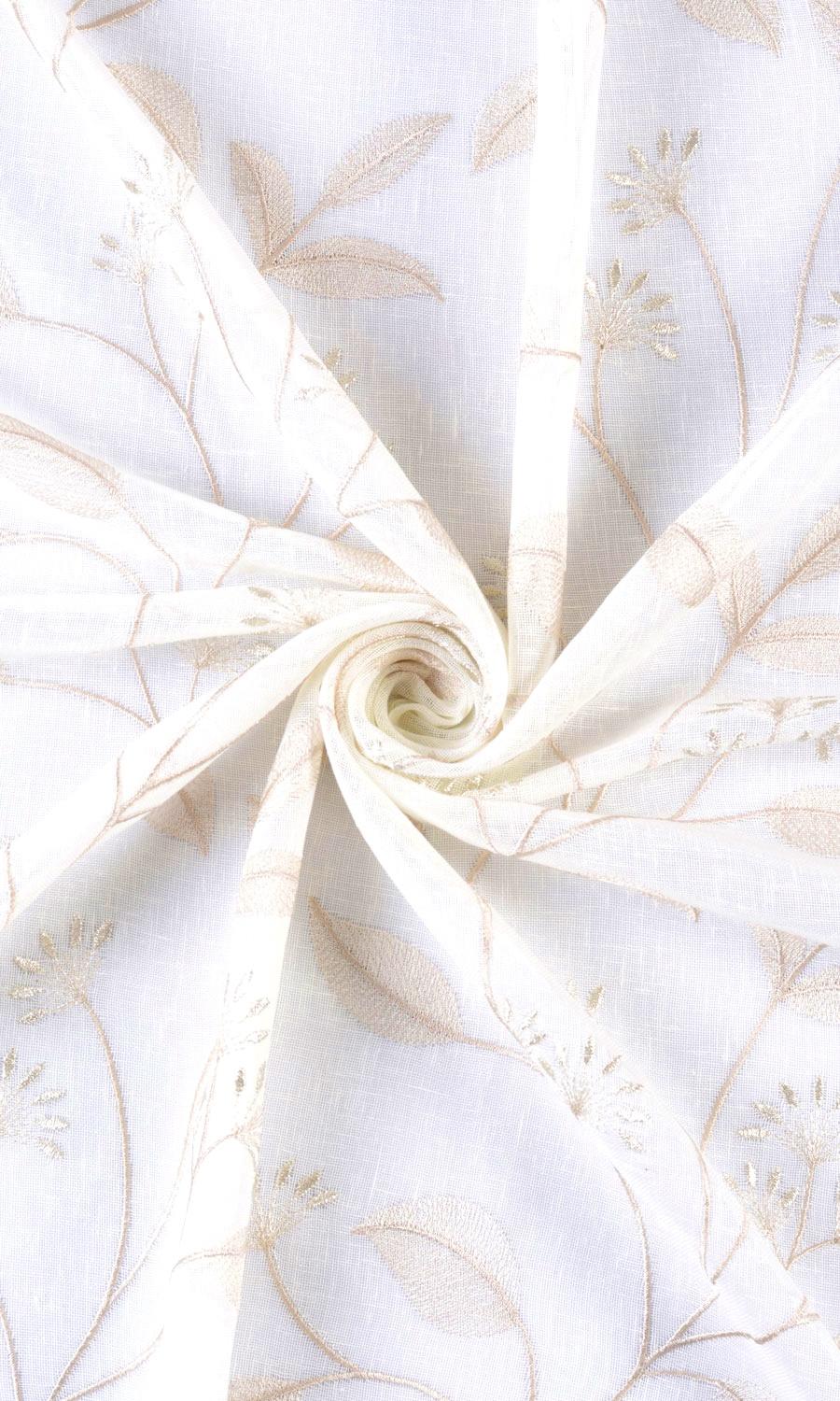 Sheer Floral Embroidered Window Treatments Fabric By the Yard (White/ Beige)