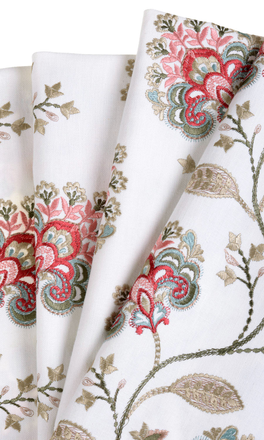Floral Embroidery Fabric Material By the Yard (White/ Red/ Pink)