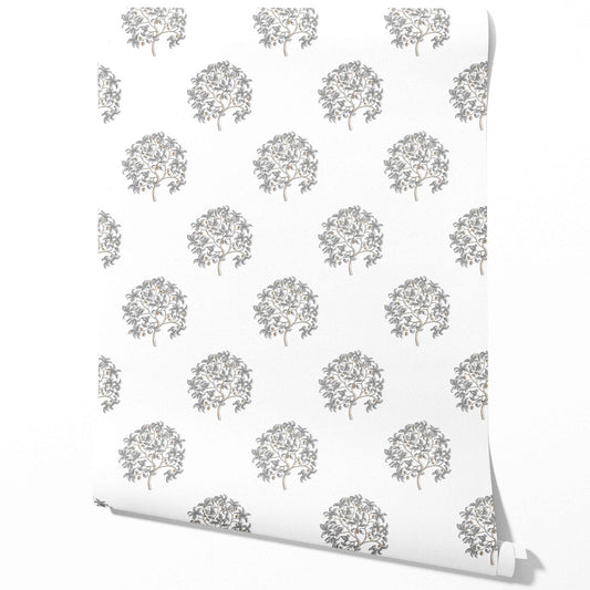 Neutral Floral Block Print Traditional Wallpaper (Gray/ Brown)