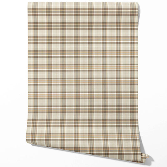 Neutral Geometric Plaid Checkered Traditional Wallpaper (Greige/ Brown/ Cream/ Warm Gray)