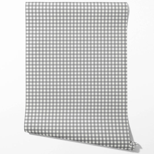 Neutral Geometric Gingham Checkered Traditional Wallpaper (Gray)
