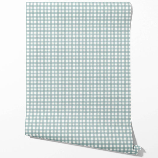 Geometric Gingham Checkered Traditional Wallpaper (Seaglass Blue)