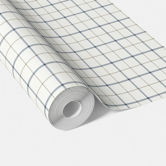 Windowpane Checkered/ Plaid Traditional Wallpaper (Navy Blue/ White/ Taupe)