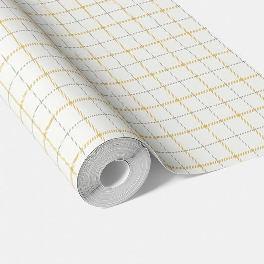 Windowpane Checkered/ Plaid Traditional Wallpaper (Mustard Yellow/ White/ Taupe)