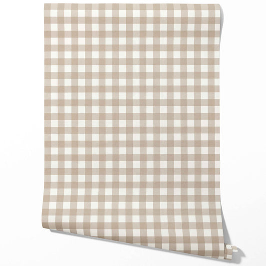 Neutral Geometric Gingham Checkered Traditional Wallpaper (Light Beige/ Greige)