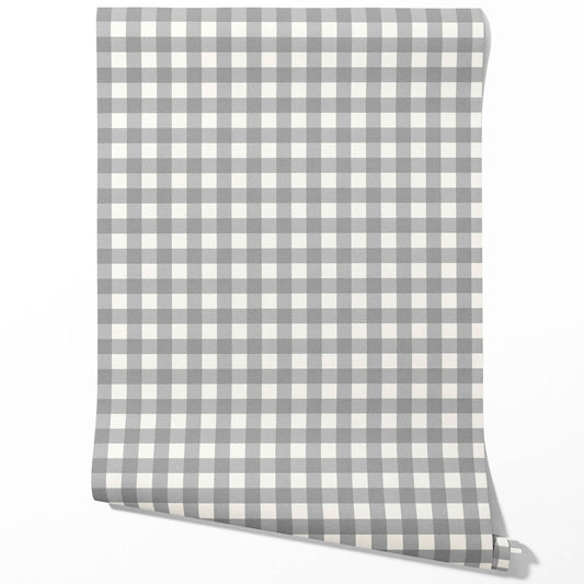 Neutral Geometric Gingham Checkered Traditional Wallpaper (Ash Gray)