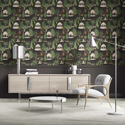 Vintage Heritage/ Ethnic Chinoiserie Traditional Wallpaper (Black/ Brown/ White/ Red)