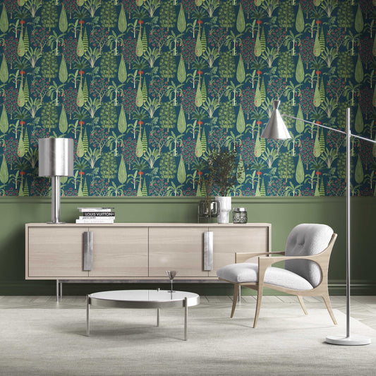 Tropical Floral/ Botanical Traditional Wallpaper (Teal Blue/ Green/ Pink)