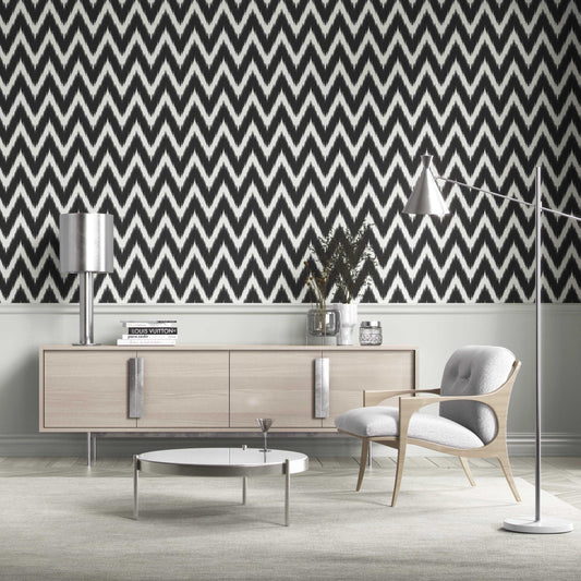 Neutral Chevron/ Zigzag Geometric Traditional Wallpaper (Black/ White)