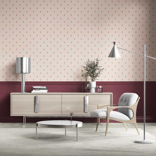 Vintage-Inspired Floral Block Print Traditional Wallpaper (Pink/ Green)