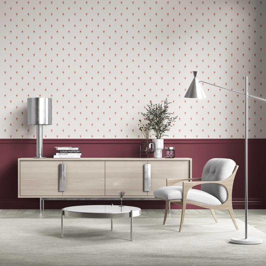 Vintage-Inspired Floral Block Print Traditional Wallpaper (White/ Pink/ Green)