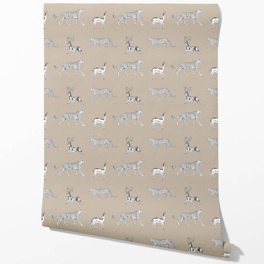 Leopard Animal Print Traditional Wallpaper (Beige/ White/ Greige)