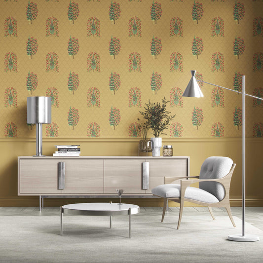 Botanical/ Floral Print Traditional Wallpaper (Yellow/ Pink/ Green)