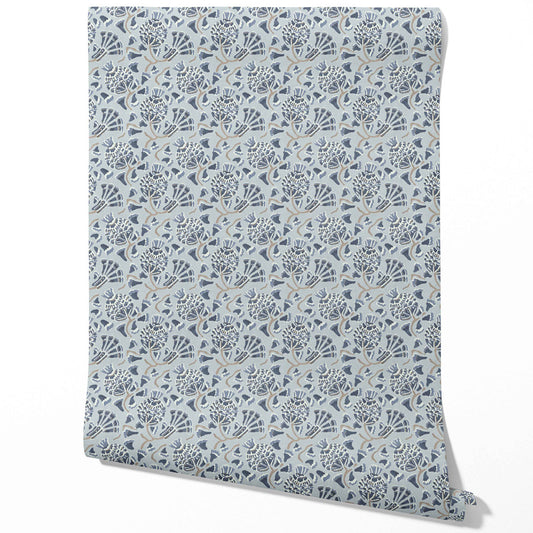 Modern Floral/ Botanical Traditional Wallpaper (Slate Blue/ Gray)