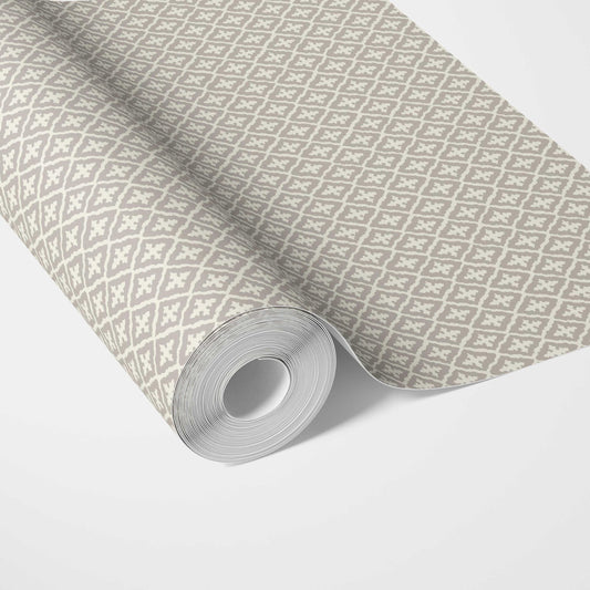 Neutral Geometric Diamond Lattice Traditional Wallpaper (Gray/ Taupe/ White)