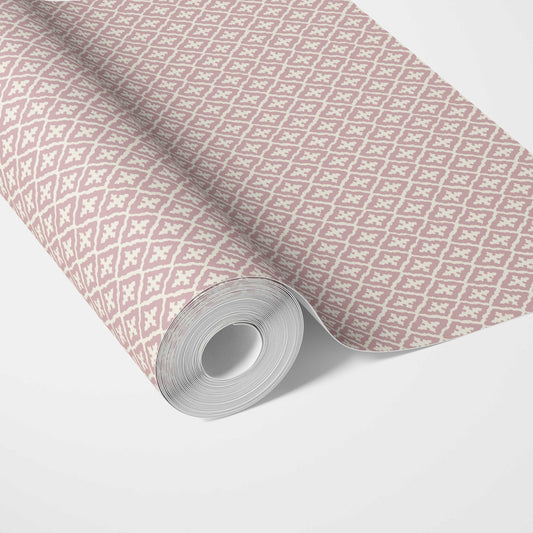 Geometric Diamond Lattice Traditional Wallpaper (Pink/ White)