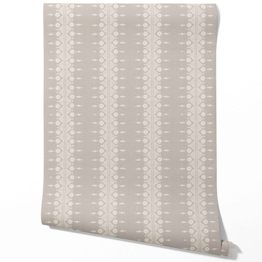 Neutral Floral Striped Traditional Wallpaper (Gray/ Off White)