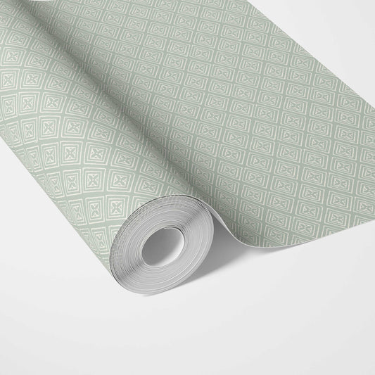Small Diamond Lattice/ Textured Check Traditional Wallpaper (Green/ White)