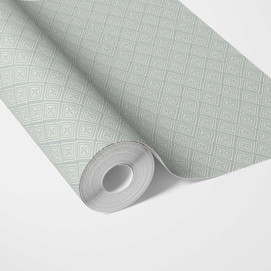 Small Diamond Lattice/ Textured Check Traditional Wallpaper (Blue/ White)