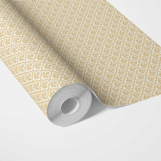 Small-Scale Floral Lattice Traditional Wallpaper (Yellow/ White)