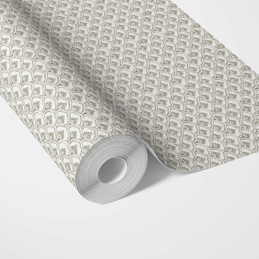 Small-Scale Floral Lattice Traditional Wallpaper (Gray/ White)