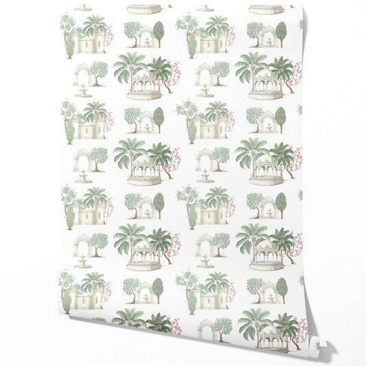 Floral Botanical Patterned Traditional Wallpaper (Pink/ Red/ Green/ White)