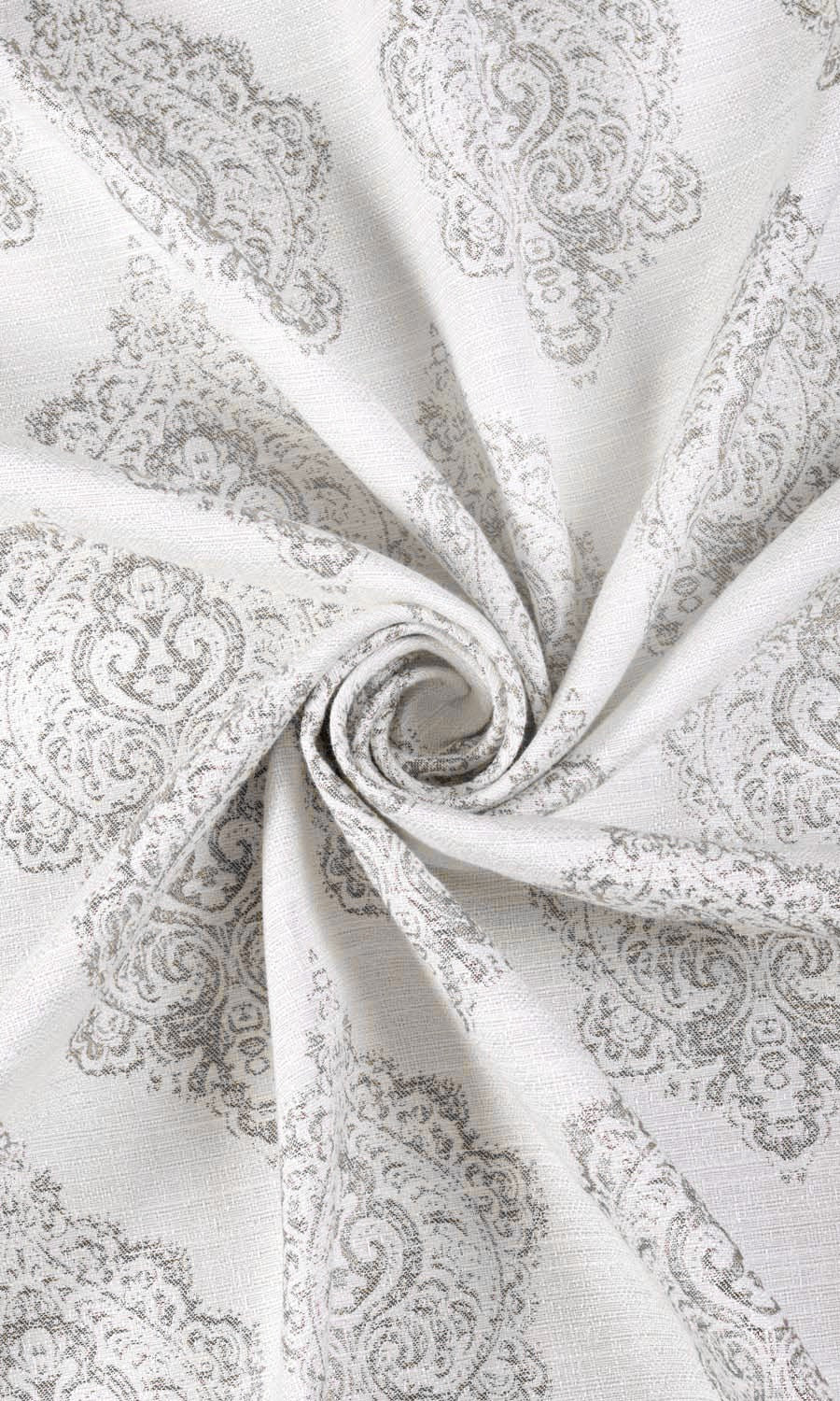 Damask Poly-Cotton Fabric Material By the Yard (Off White/ Gray)