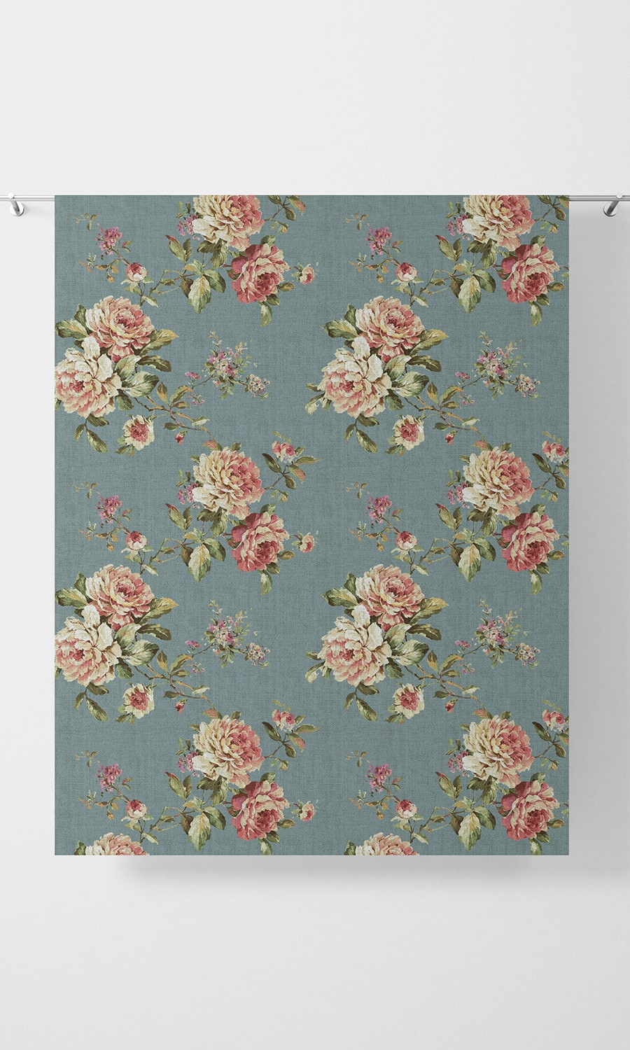 Floral Country Home Décor Fabric By the Yard (Blue & Pink)
