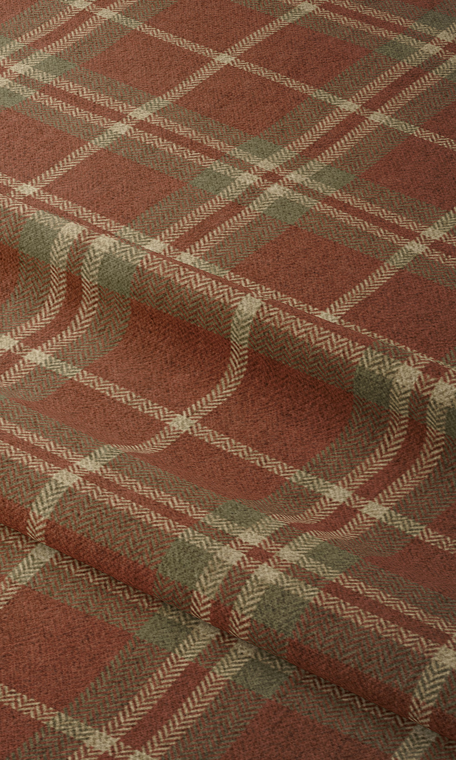 Check Print Free Fabric Material Sample (Brick Red/ Green)