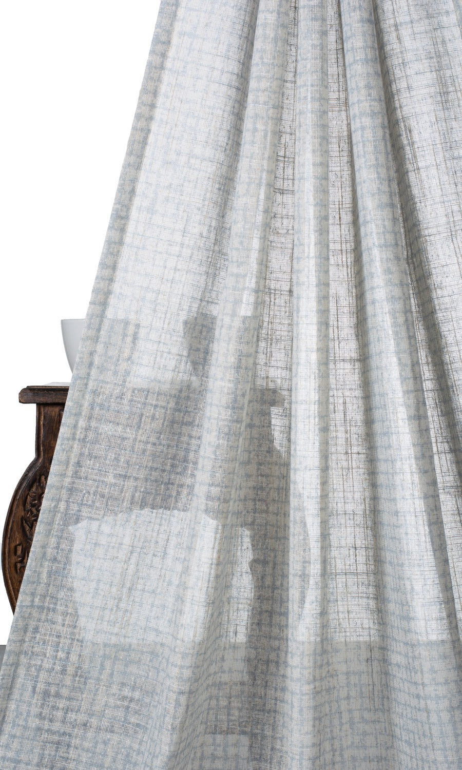 Checked Sheer Home Textile Fabric Material Sample (White/ Turquoise Blue)