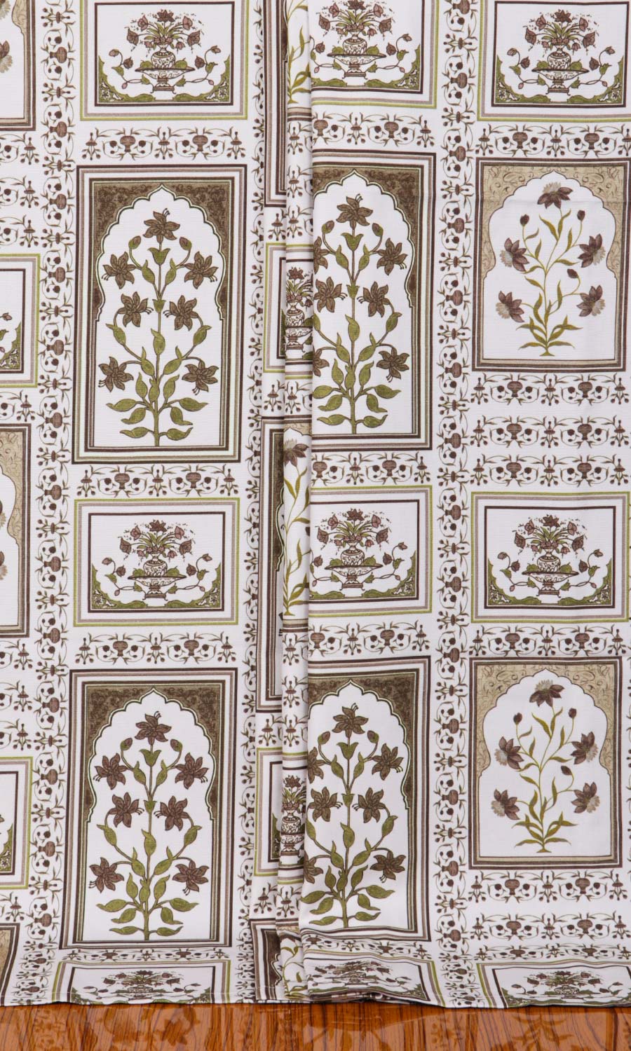 Floral Cotton Window Treatments Fabric By the Yard (Brown/ Green)
