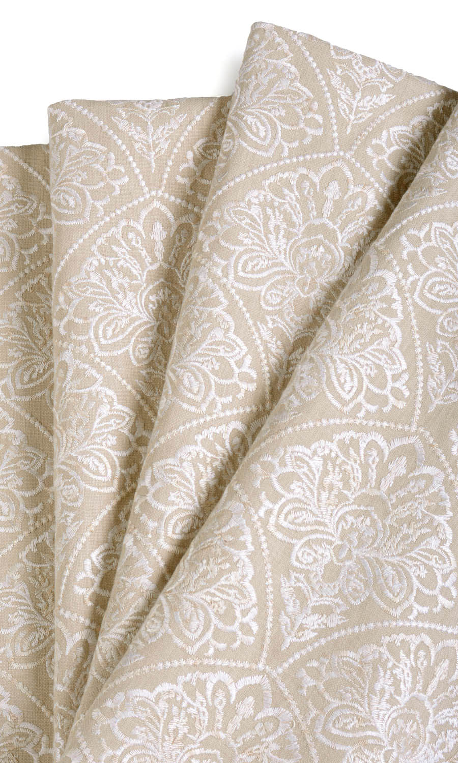 Embroidered Home Textile Fabric Material By the Yard (Oatmeal Beige/ White)