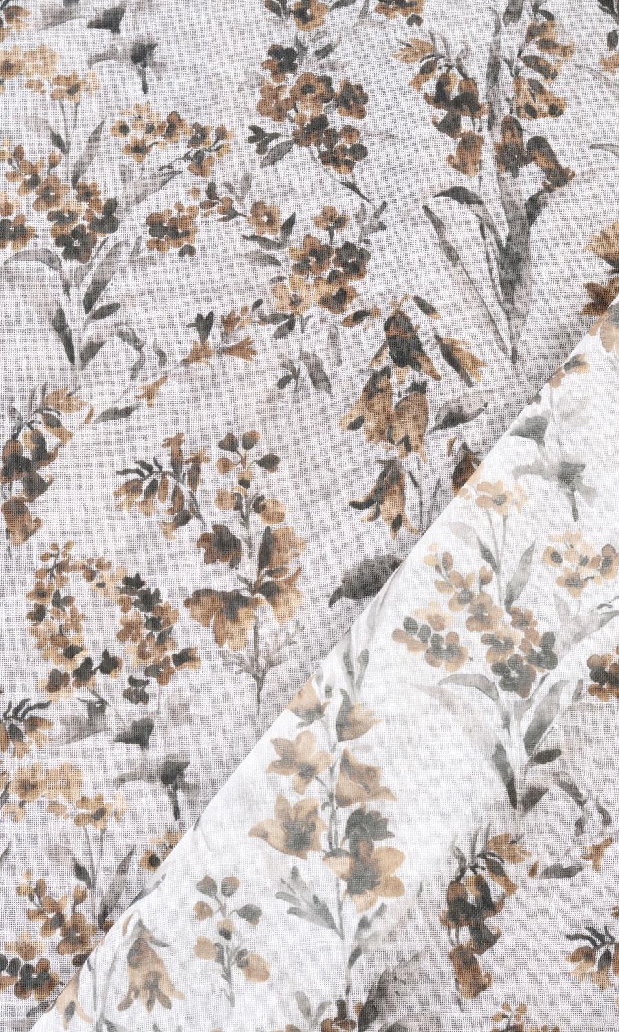 Sheer Floral Print Window Treatments Fabric By the Yard (Beige/ Brown)