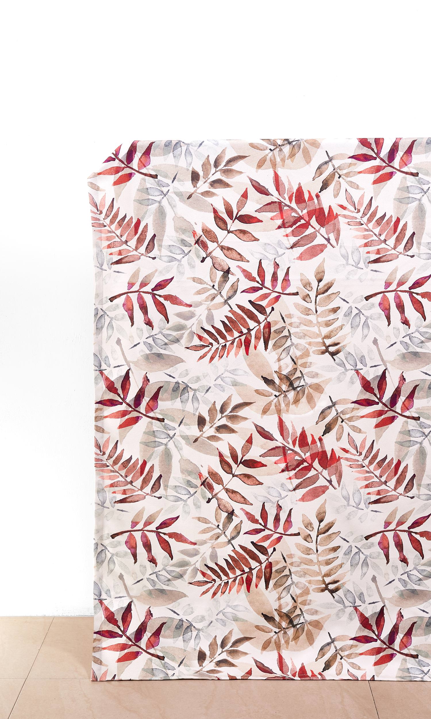 Floral Cotton Home Décor Fabric By the Yard (Red/ Gray/ White)