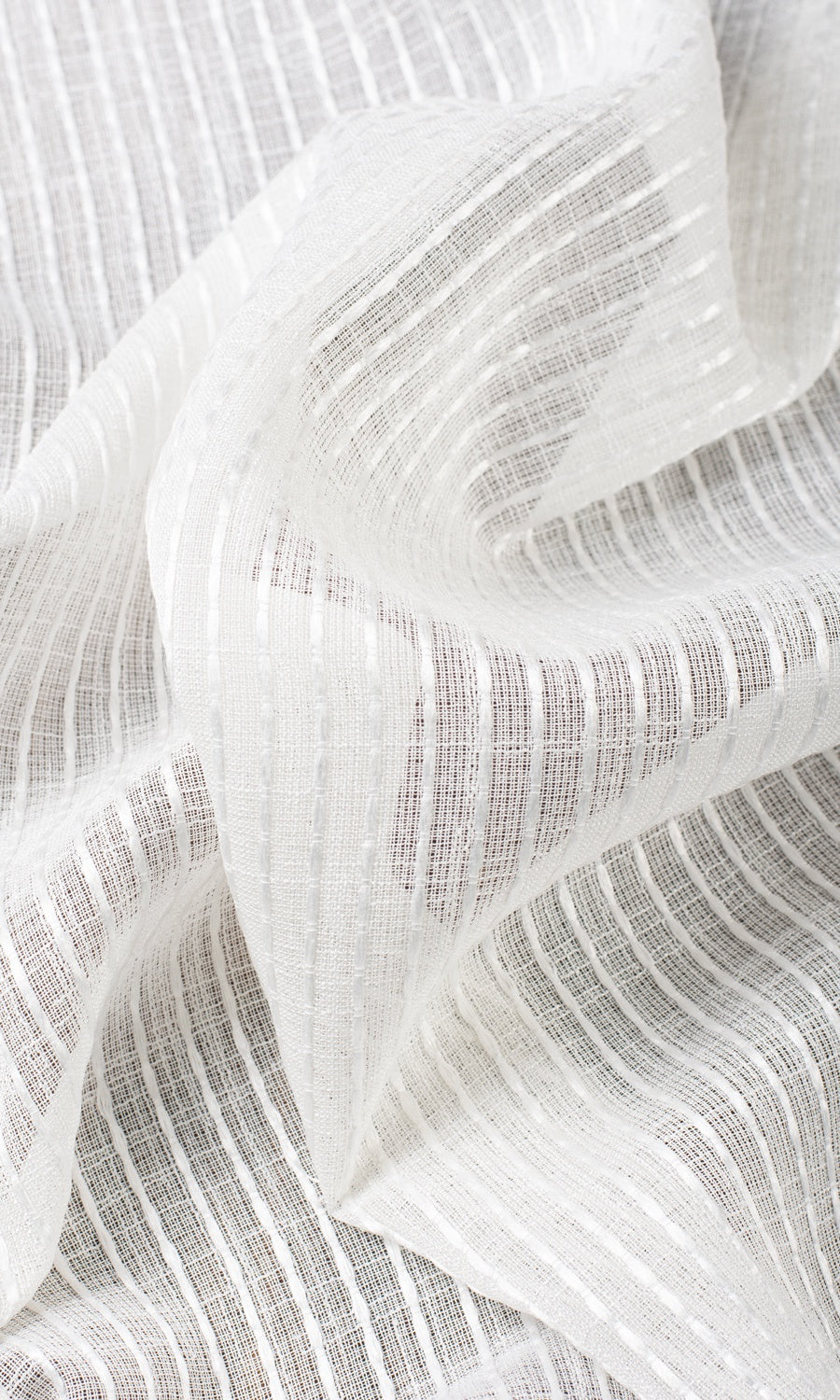 Embroidered Striped Sheer Window Treatments Fabric Sample (White)