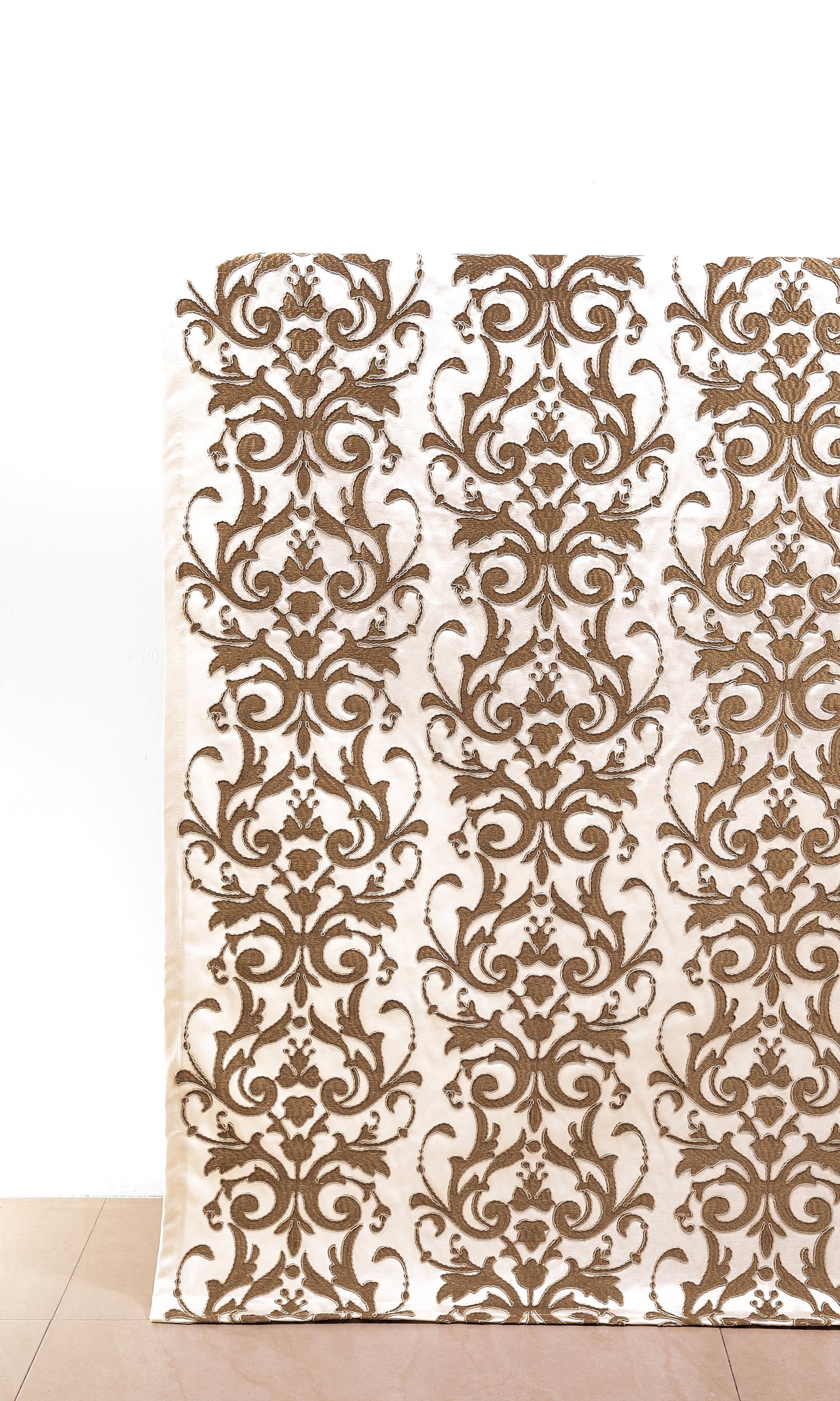 Damask Home Décor Fabric By the Yard (White/ Brown)