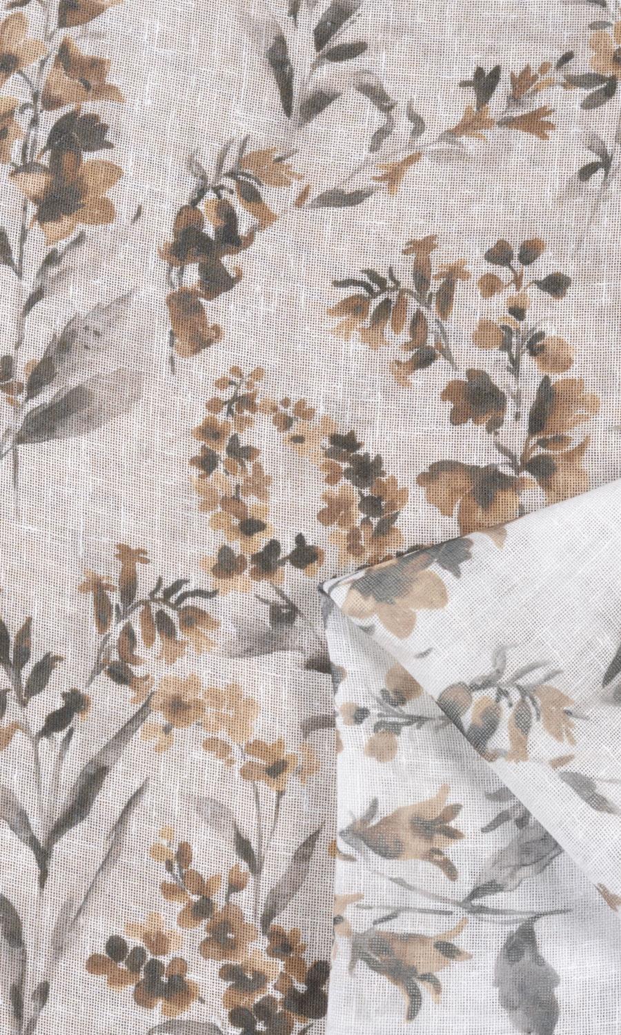 Sheer Floral Print Home Textile Fabric Material By the Yard (Beige/ Brown)