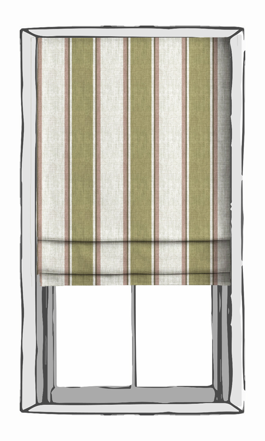 Striped Window Treatments Fabric By the Yard (Green/ Pink/ White)