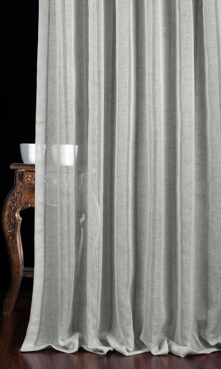 Textured Striped Sheer Window Treatments Fabric Sample (Grey)