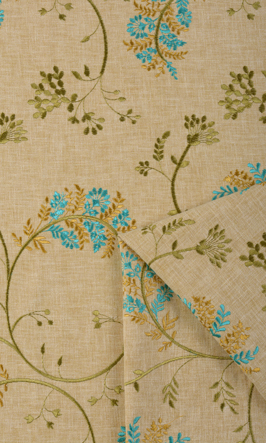 Floral Embroidery Fabric By the Yard for Curtains & Drapes (Beige/ Brown/ Green/ Blue)