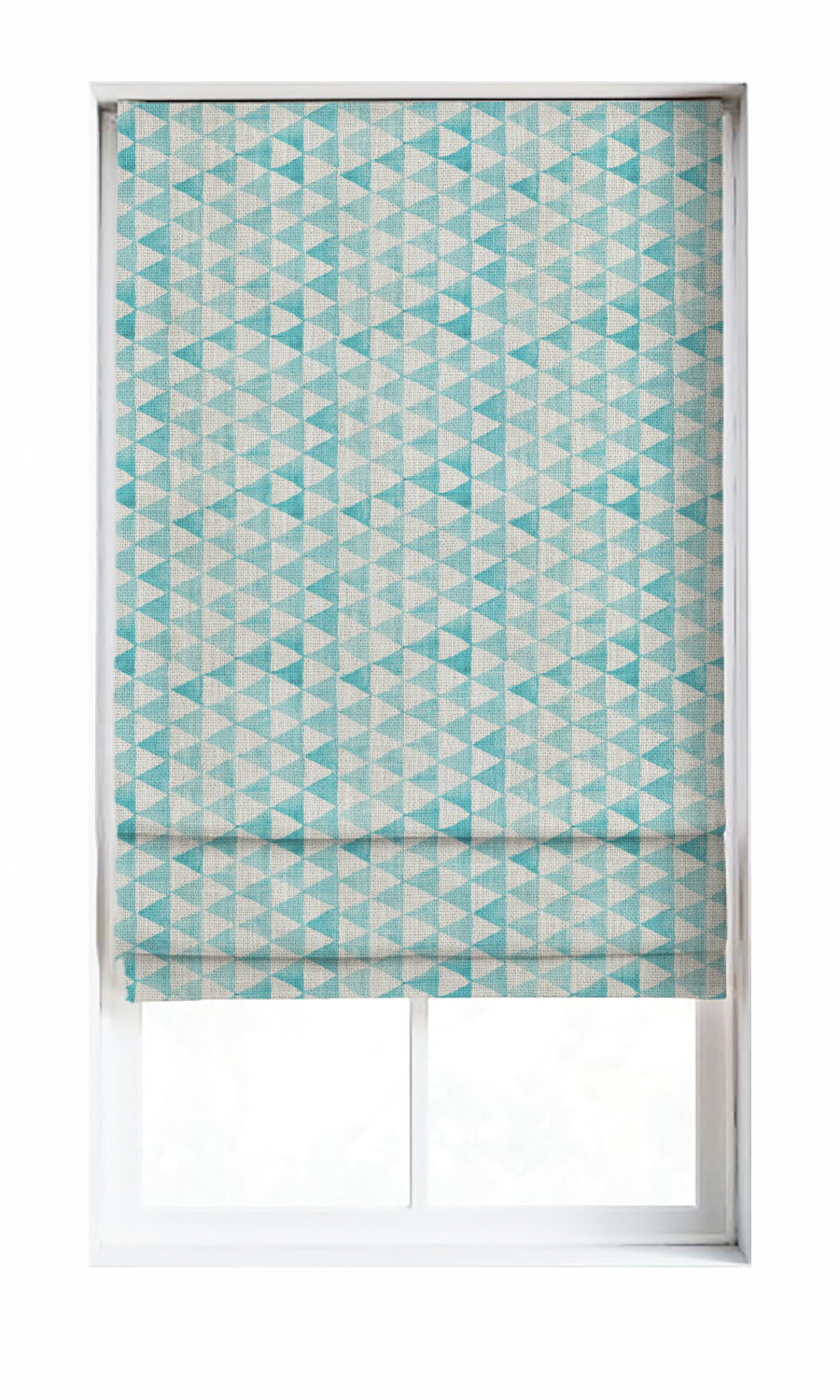 Triagonal Print Window Treatments Fabric Sample (Eggshell White/ Blue)
