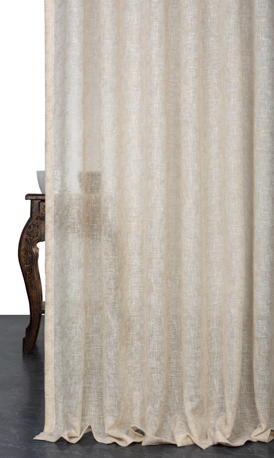 Metallic Accents Sheer Home Textile Fabric Material By the Yard (Beige)