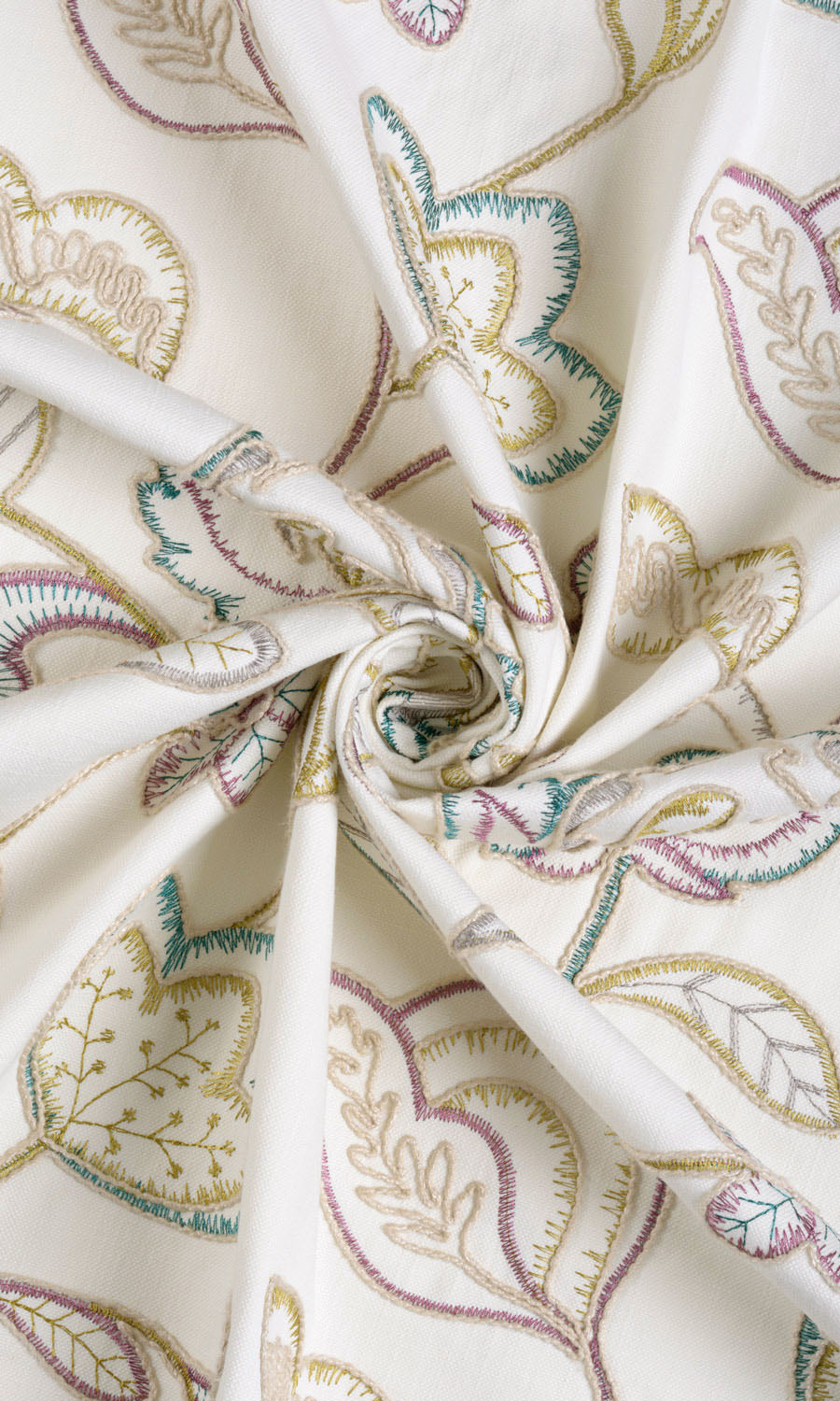 Vine Embroidered Fabric Sample for Roman Blinds & Shades (White/ Green/ Pink)