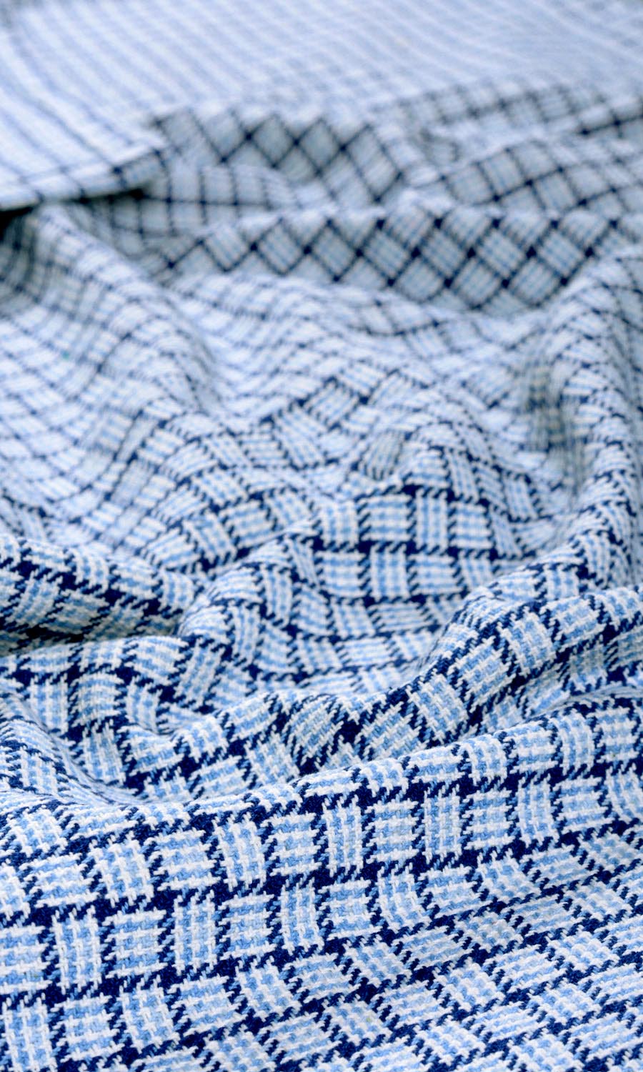 Basketweave Fabric By the Yard for Curtains & Drapes (Blue/ Sky Blue/ White)